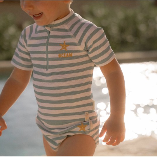 ΜΠΛΟΥΖΑ ΜΑΓΙΟ ΜΕ ΚΟΝΤΟ ΜΑΝΙΚΙ STRIPES SURF BLUE